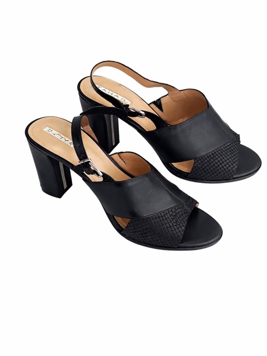 Tahari Shoes - Tahari Black Leather & Textured Slingback Block Heels